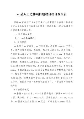 县人工造林项目建设自检自查报告