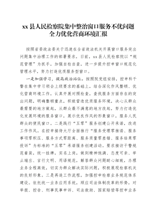 县人民检察院集中整治窗口服务不优问题全力优化营商环境汇报