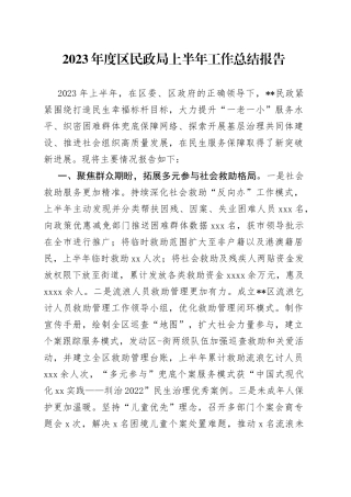2023年度区民政局上半年工作总结报告