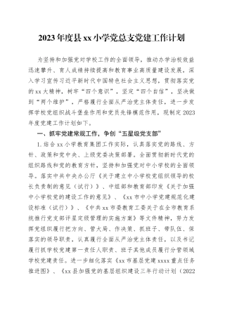 2023年度县小学党总支党建工作计划