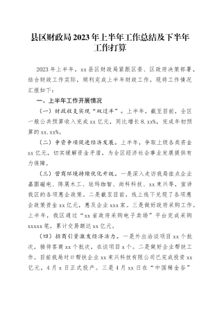 县区财政局2023年上半年工作总结及下半年工作打算