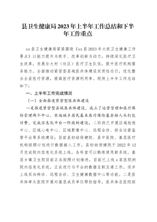 县卫生健康局2023年上半年工作总结和下半年工作重点（20230704）