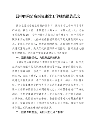 县中医院清廉医院建设工作总结报告汇报