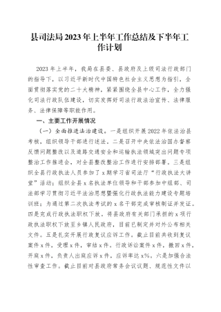 县司法局2023年上半年工作总结及下半年工作计划