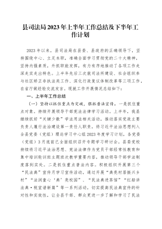 县司法局2023年上半年工作总结及下半年工作计划（20230703）