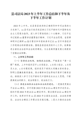 县司法局2023年上半年工作总结和下半年及下半年工作计划（20230904）