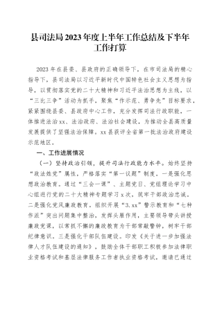 县司法局2023年度上半年工作总结及下半年工作打算