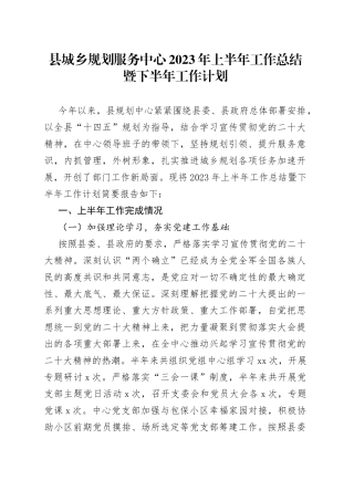 县城乡规划服务中心2023年上半年工作总结暨下半年工作计划（20230615）