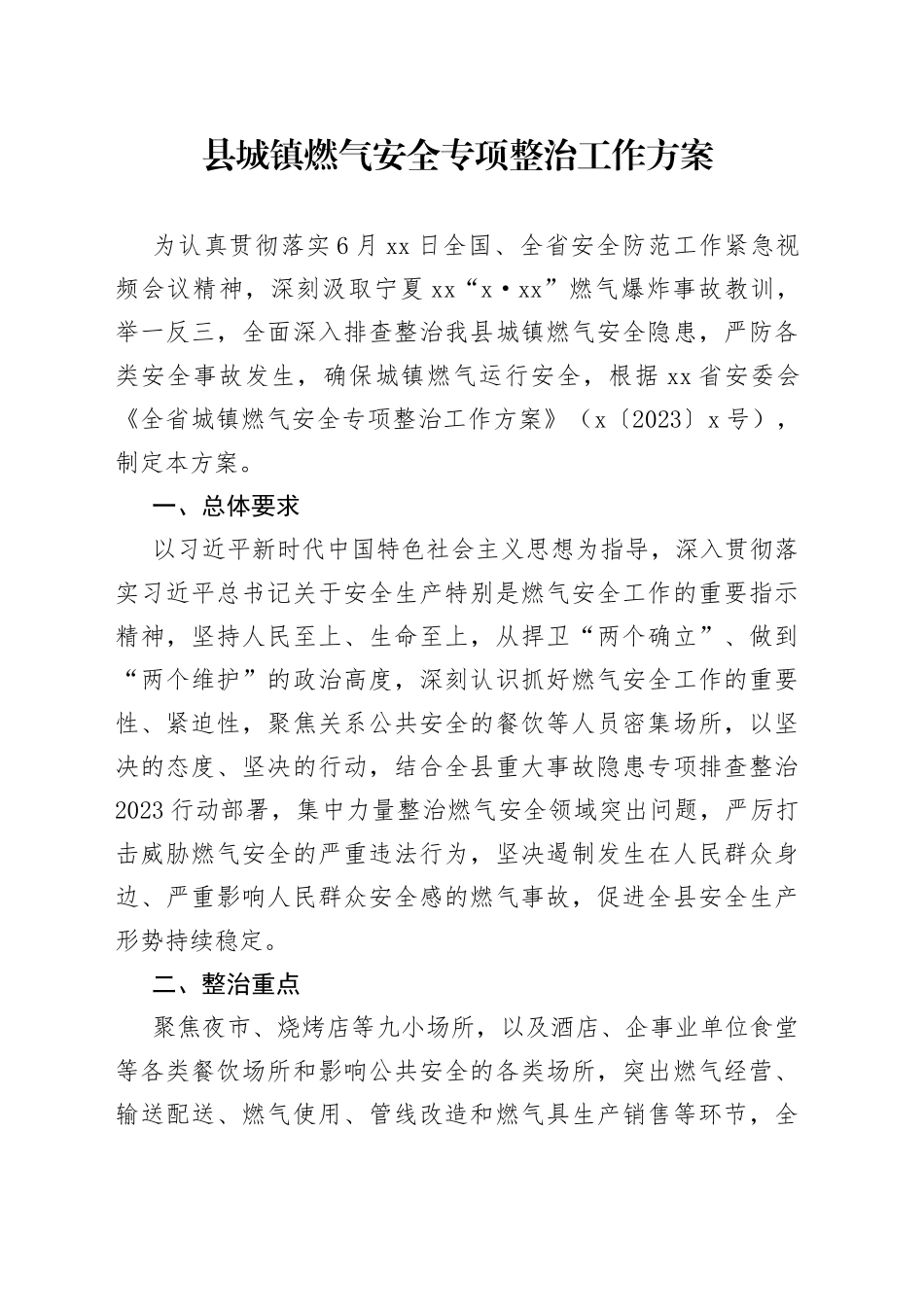 县城镇燃气安全专项整治工作方案_第1页