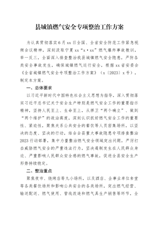 县城镇燃气安全专项整治工作方案