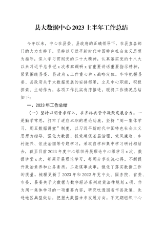 县大数据中心2023上半年工作总结