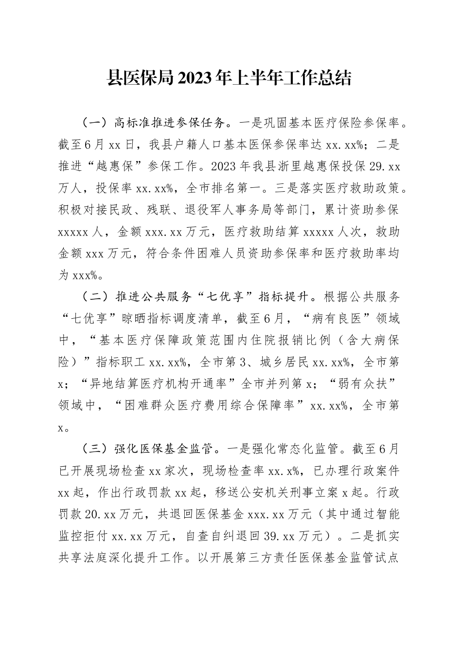 县医保局2023年上半年工作总结（20230621）_第1页