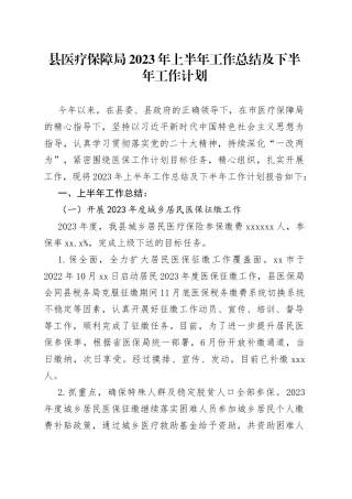 县医疗保障局2023年上半年工作总结及下半年工作计划