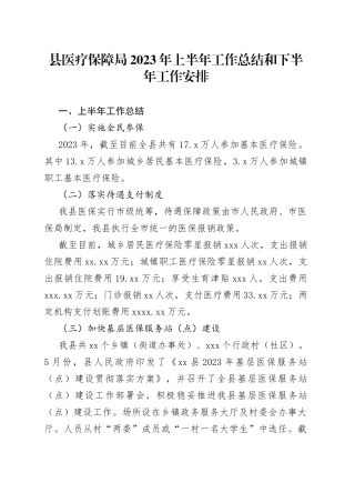 县医疗保障局2023年上半年工作总结和下半年工作安排