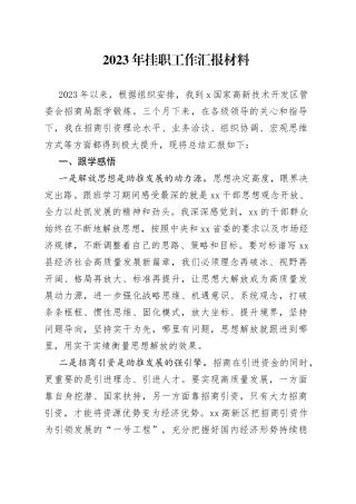 2023年挂职工作汇报材料