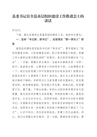 县委书记在全县基层组织建设工作推进会上的讲话
