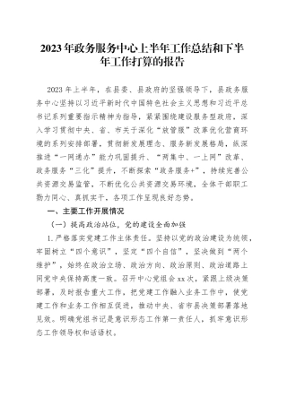2023年政务服务中心上半年工作总结和下半年工作打算的报告
