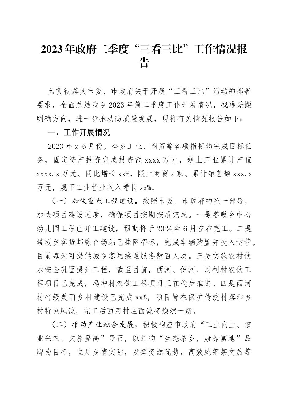 2023年政府二季度“三看三比”工作情况报告_第1页