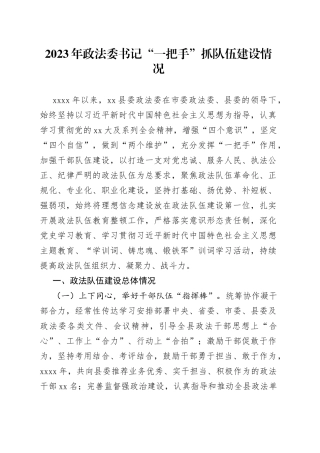 2023年政法委书记“一把手”抓队伍建设情况