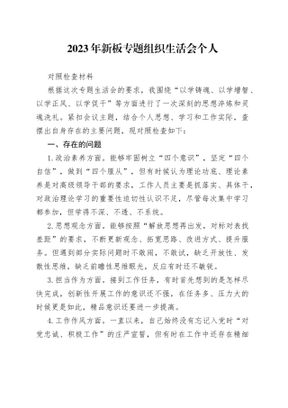 2023年新板专题组织生活会个人对照检查材料