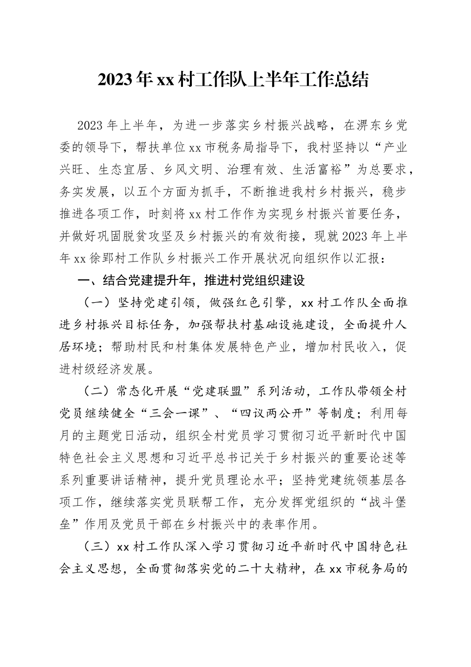 2023年村工作队上半年工作总结_第1页