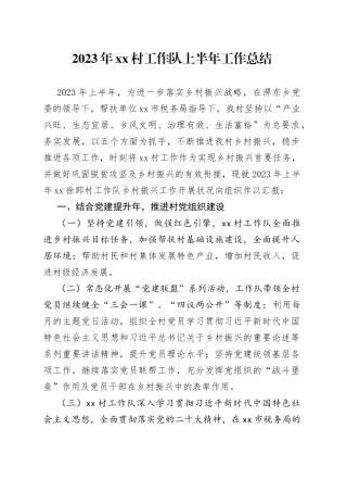 2023年村工作队上半年工作总结
