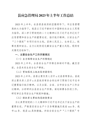 县应急管理局2023年上半年工作总结（20230626）