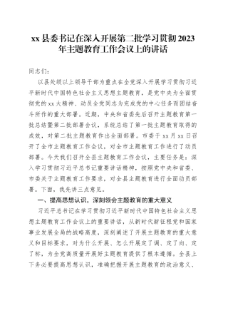 县委书记在深入开展第二批学习贯彻2023年主题教育工作会议上的讲话
