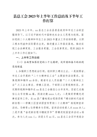 县总工会2023年上半年工作总结及下半年工作打算（20230627）