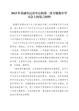 2023年某副书记在中心组第二次专题集中学习会上的发言材料