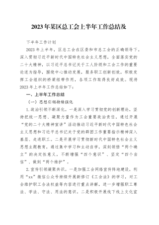 2023年某区总工会上半年工作总结及下半年工作计划