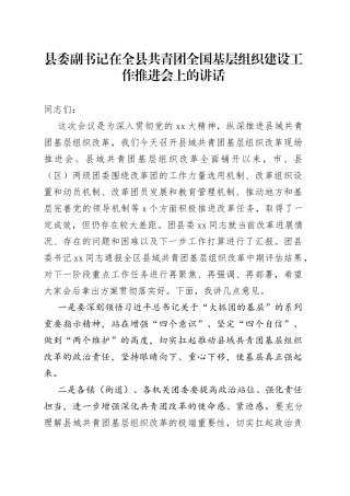 县委副书记在全县共青团全国基层组织建设工作推进会上的讲话