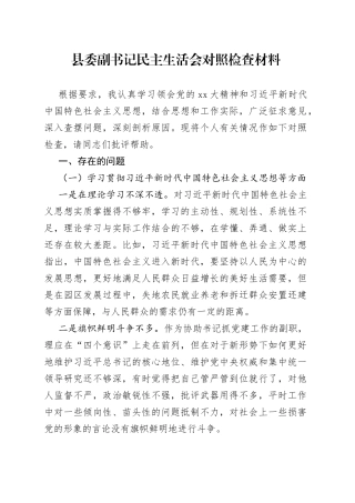 县委副书记民主生活会对照检查材料