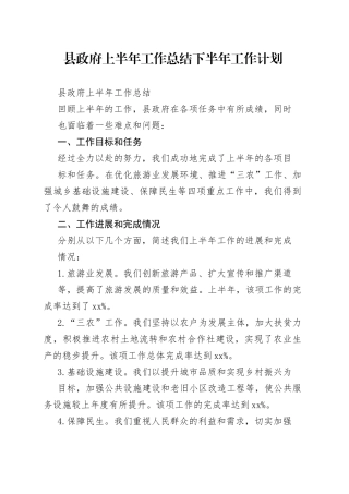 县政府上半年工作总结下半年工作计划
