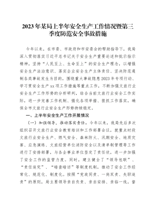 2023年某局上半年安全生产工作情况暨第三季度防范安全事故措施