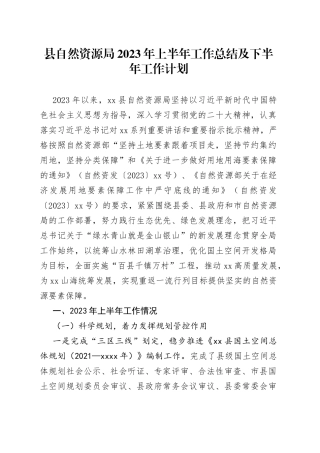 县自然资源局2023年上半年工作总结及下半年工作计划