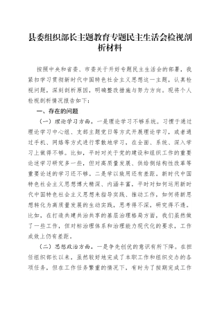 县委组织部长主题教育专题民主生活会检视剖析材料