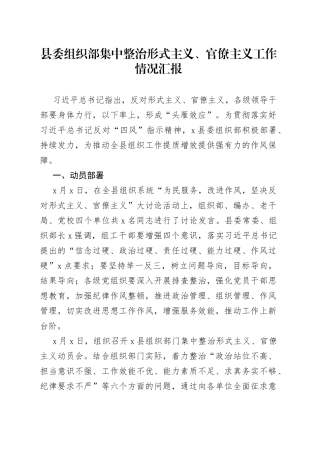 县委组织部集中整治形式主义、官僚主义工作情况汇报(1)