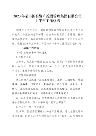 2023年某市国有资产控股管理集团有限公司上半年工作总结