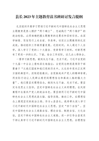 县长2023年主题教育读书班研讨发言提纲