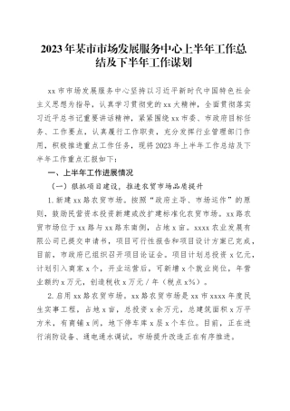 2023年某市市场发展服务中心上半年工作总结及下半年工作谋划