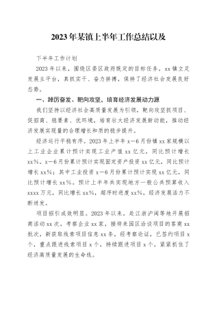 2023年某镇上半年工作总结以及下半年工作计划