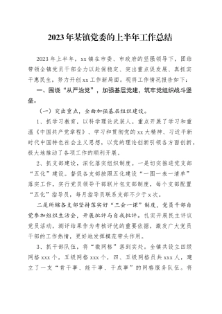 2023年某镇党委的上半年工作总结