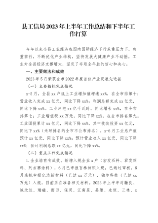 县工信局2023年上半年工作总结和下半年工作打算