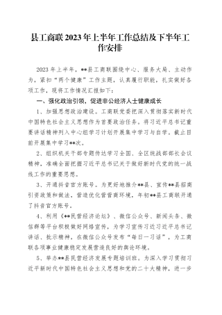 县工商联2023年上半年工作总结及下半年工作安排