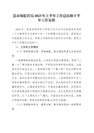 县市场监管局2023年上半年工作总结和下半年工作安排