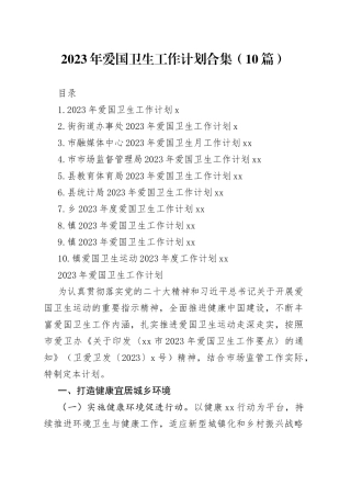 2023年爱国卫生工作计划合集（10篇）