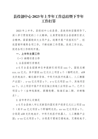 县投创中心2023年上半年工作总结暨下半年工作打算（20230626）