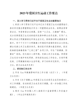 2023年爱国卫生运动工作要点（20230301）