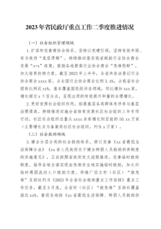 2023年省民政厅重点工作二季度推进情况（20230705）